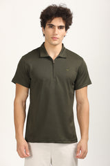 Slim Fit Zip-Up Textured Polo