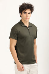 Slim Fit Zip-Up Textured Polo