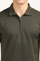 Slim Fit Zip-Up Textured Polo