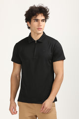 Slim Fit Zip-Up Textured Polo