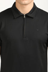 Slim Fit Zip-Up Textured Polo