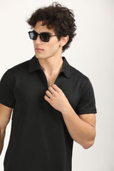 Slim Fit Zip-Up Textured Polo