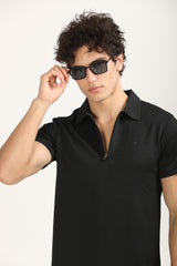 Slim Fit Zip-Up Textured Polo