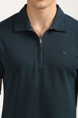 Slim Fit Zip-Up Textured Polo