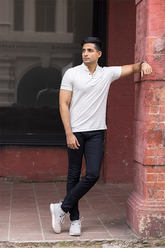 Solid Mandarin Collar White T-Shirt