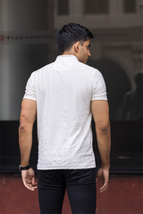 Solid Mandarin Collar White T-Shirt