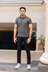 Solid Mandarin Collar Olive T-Shirt