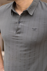 Solid Mandarin Collar Olive T-Shirt