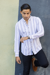 Pink & Grey Vertical Stripe Shirt