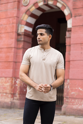 Beige Slim Fit Henley T-Shirt