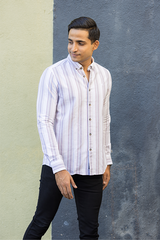 Pink & Grey Vertical Stripe Shirt