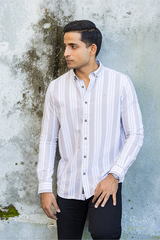 Blue & Beige Vertical Stripe Shirt