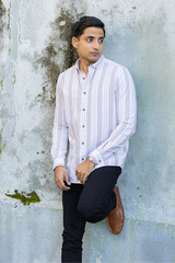 Blue & Beige Vertical Stripe Shirt