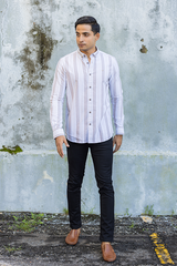 Blue & Beige Vertical Stripe Shirt