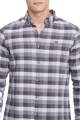 Grey Premium Cotton Check Shirt