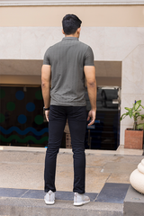 Solid Mandarin Collar Olive T-Shirt