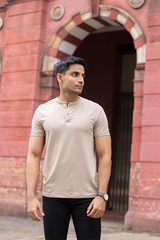 Beige Slim Fit Henley T-Shirt