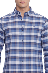 Navy Blue Premium Cotton Check Shirt