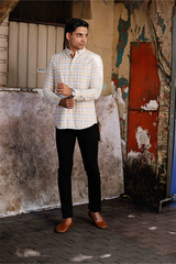 Yellow Slim Fit Textured Cotton Check Shirt