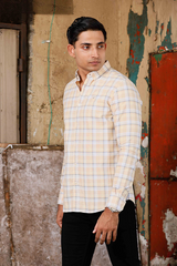 Yellow Slim Fit Textured Cotton Check Shirt