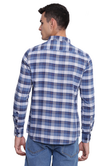 Navy Blue Premium Cotton Check Shirt