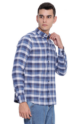 Navy Blue Premium Cotton Check Shirt