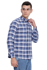 Navy Blue Premium Cotton Check Shirt