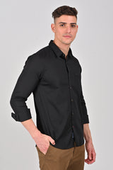 Jet Black Premium Stretch Satin Shirt | Blue Turquoise Premium Stretch Satin Shirt