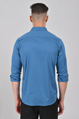 Jet Black Premium Stretch Satin Shirt | Blue Turquoise Premium Stretch Satin Shirt