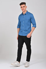 Jet Black Premium Stretch Satin Shirt | Blue Turquoise Premium Stretch Satin Shirt