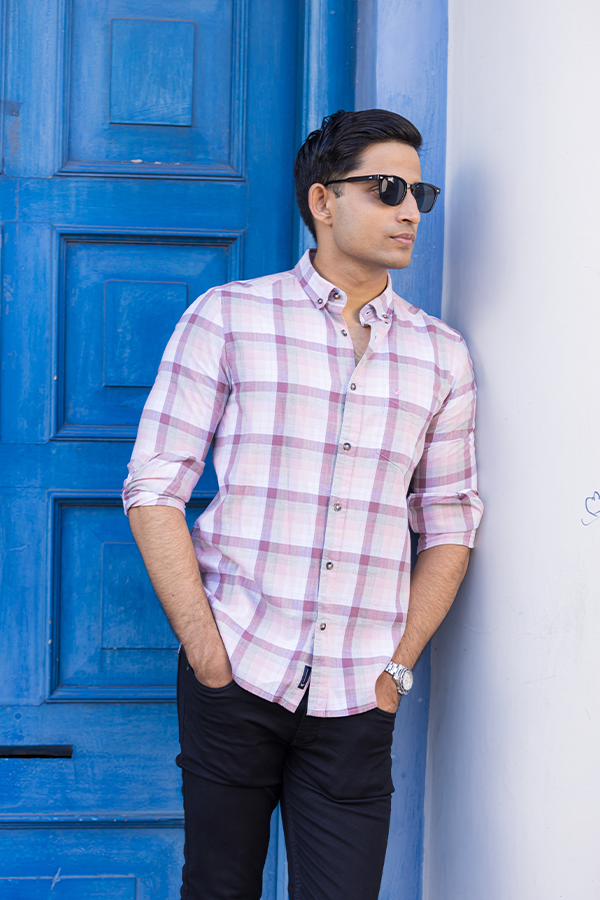 Pink Slim-Fit Checkered Cotton Shirt