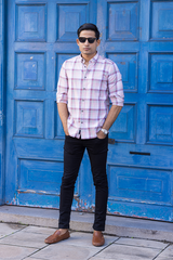 Pink Slim-Fit Checkered Cotton Shirt