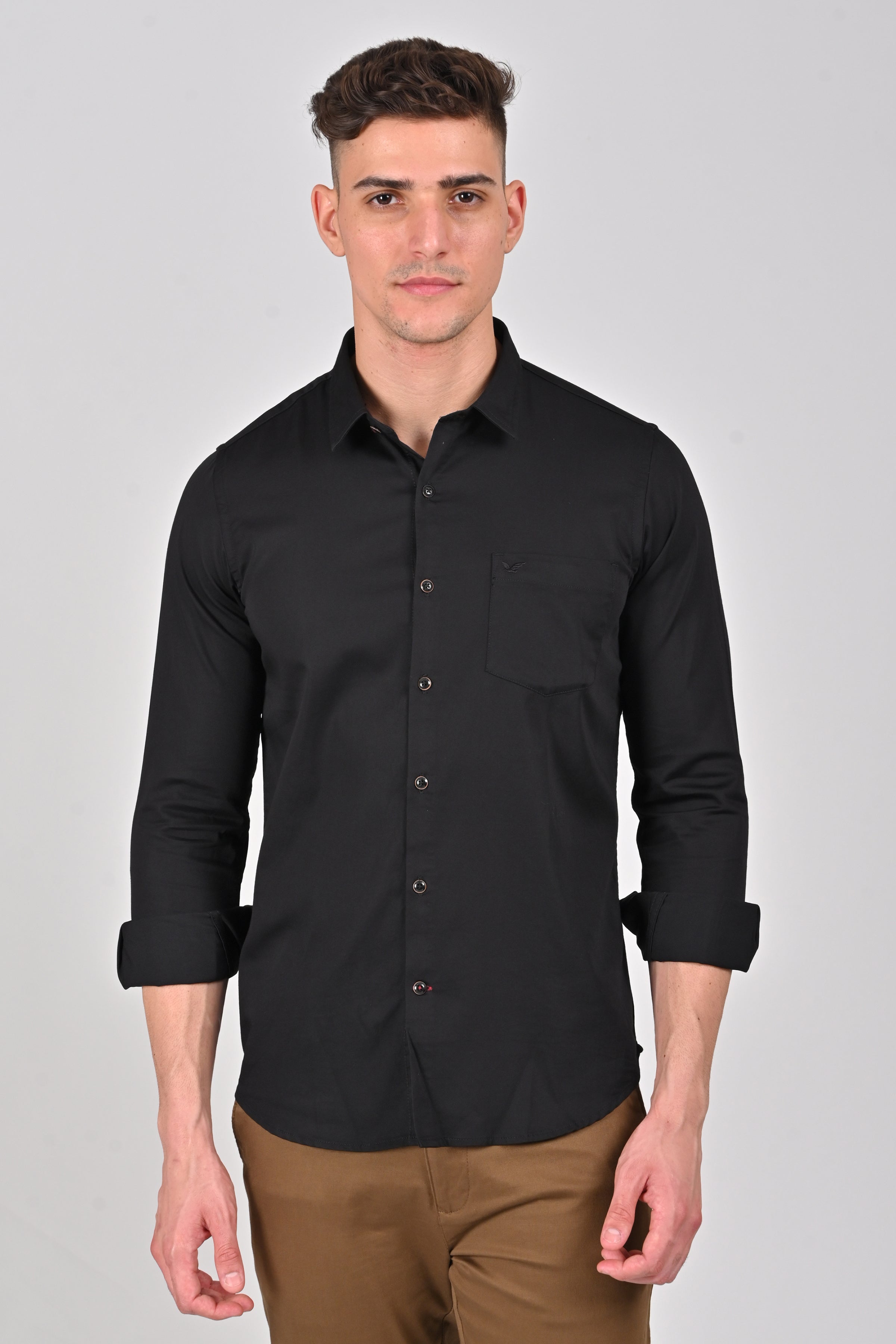 Jet Black Premium Stretch Satin Shirt | Blue Turquoise Premium Stretch Satin Shirt
