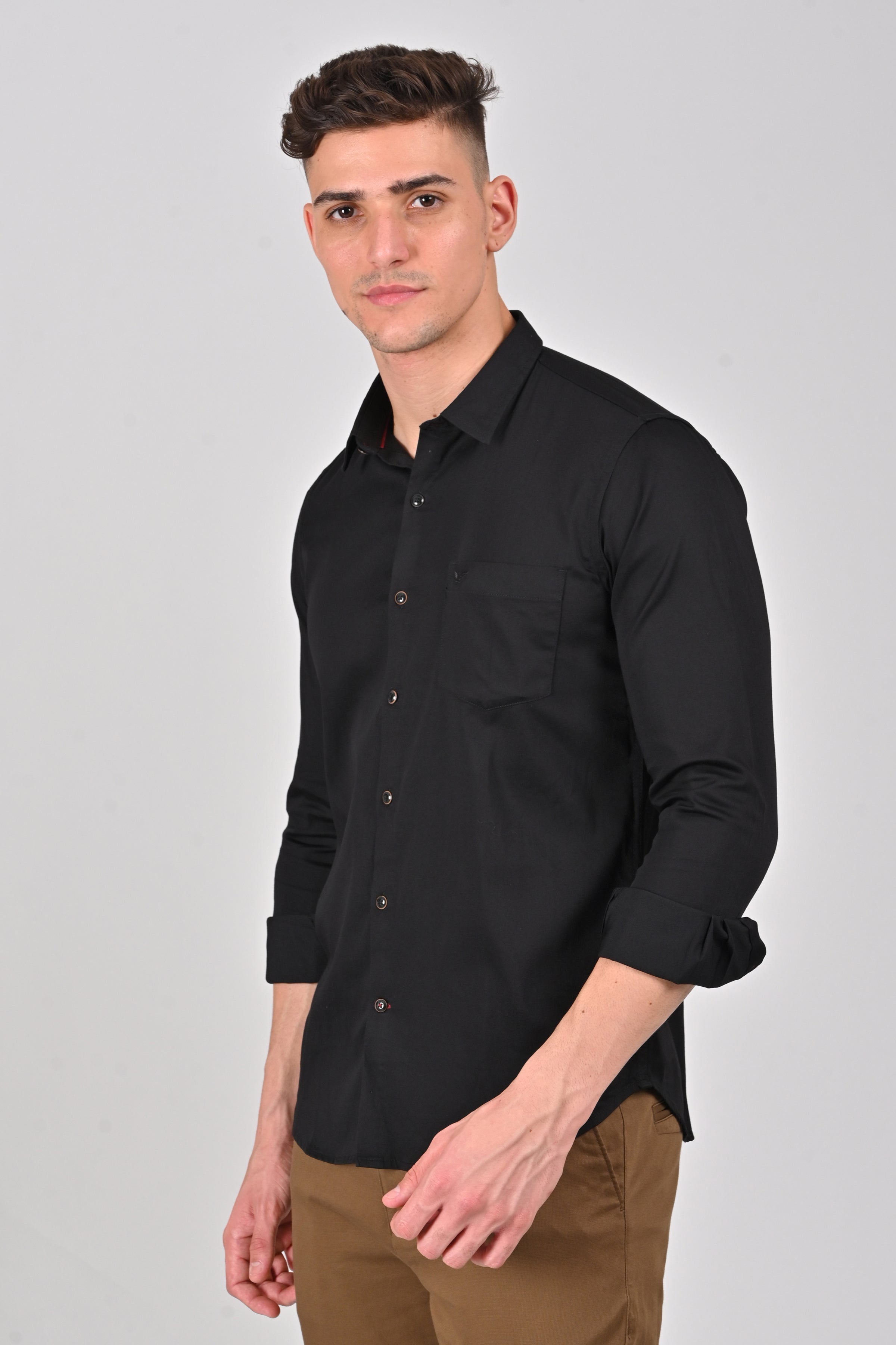 Jet Black Premium Stretch Satin Shirt | Blue Turquoise Premium Stretch Satin Shirt